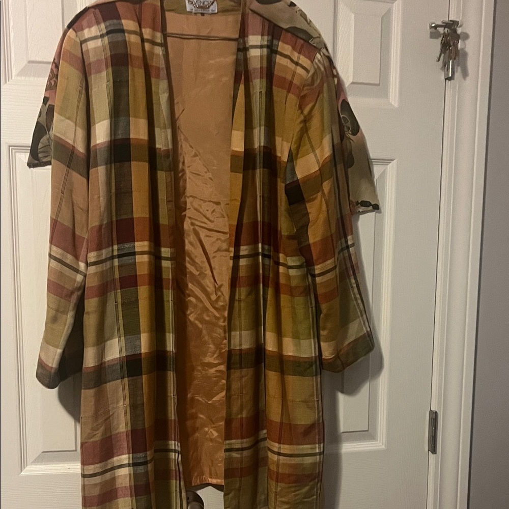Givenchy Plaid Open-Front Robe in Olive, Rust and Cream - Picture 5 of 5
